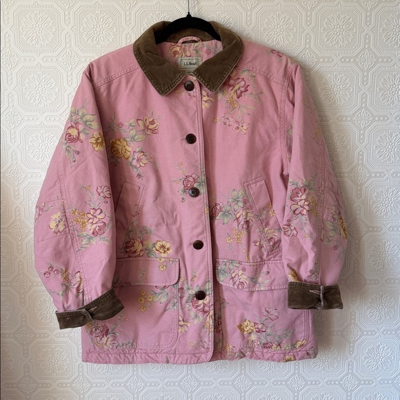 L.L. Bean Vintage Women's LL Bean Floral Barn Chore Coat Pink Petite Large - Picture 8 of 9